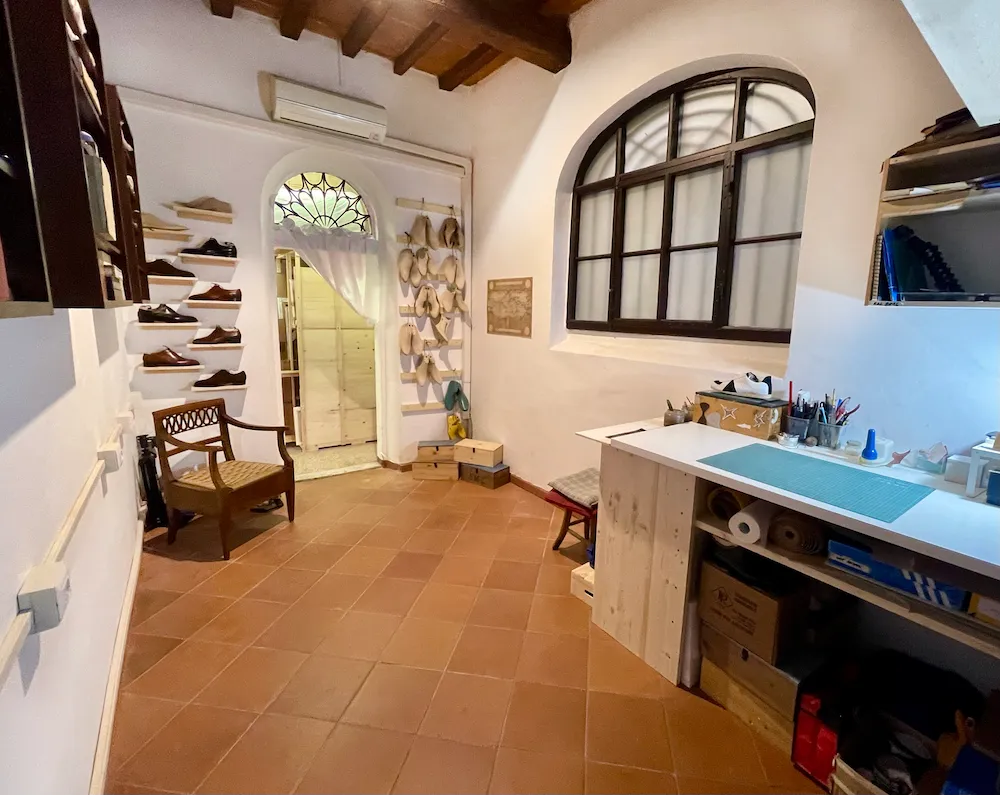 Interior of AOB Shoes studio in Florence, Italy